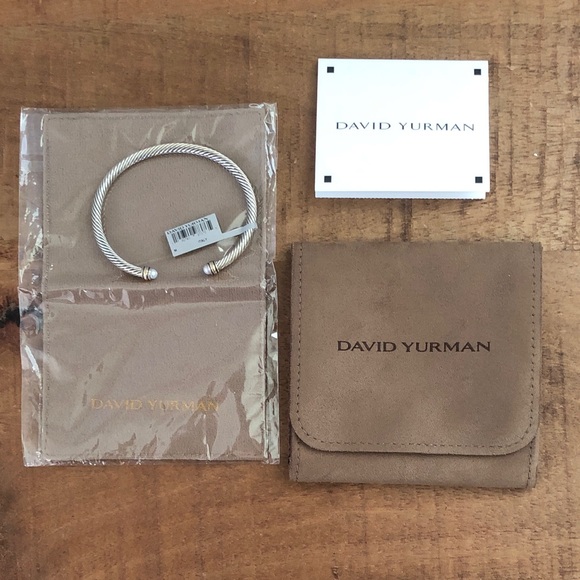 David Yurman Jewelry - David Yurman Two-Tone Cable Open Bracelet in Silver and Gold with Pearls